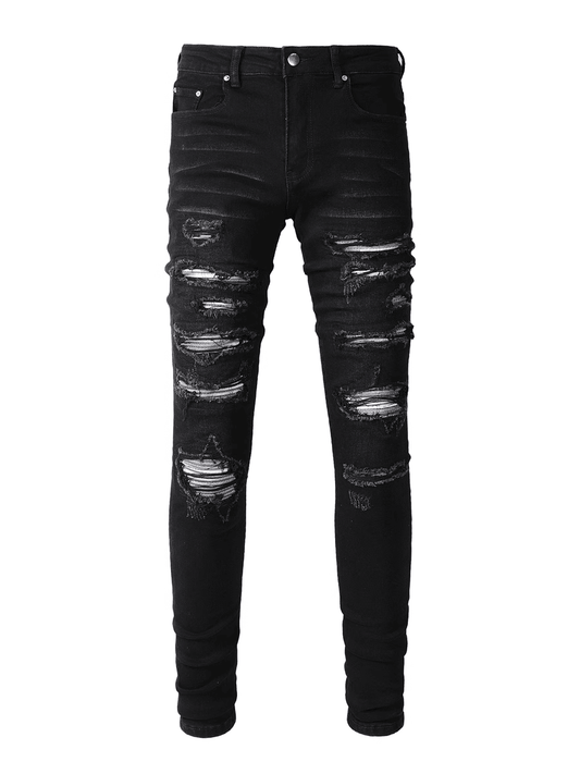Black Ripped White Patch Jeans