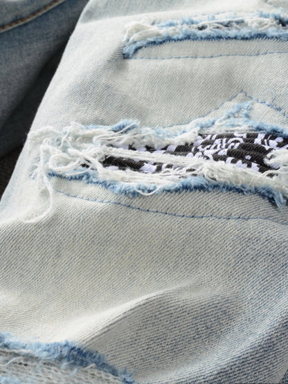 Denim Black Bandana Patch Jeans