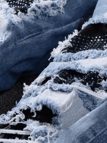Denim Paint Diamond Patch Jeans