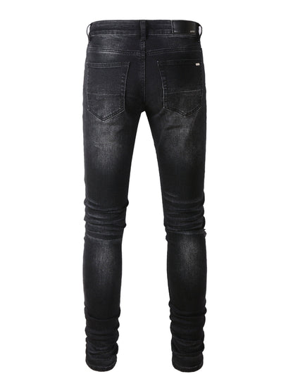 Black Ripped Red Patch Jeans