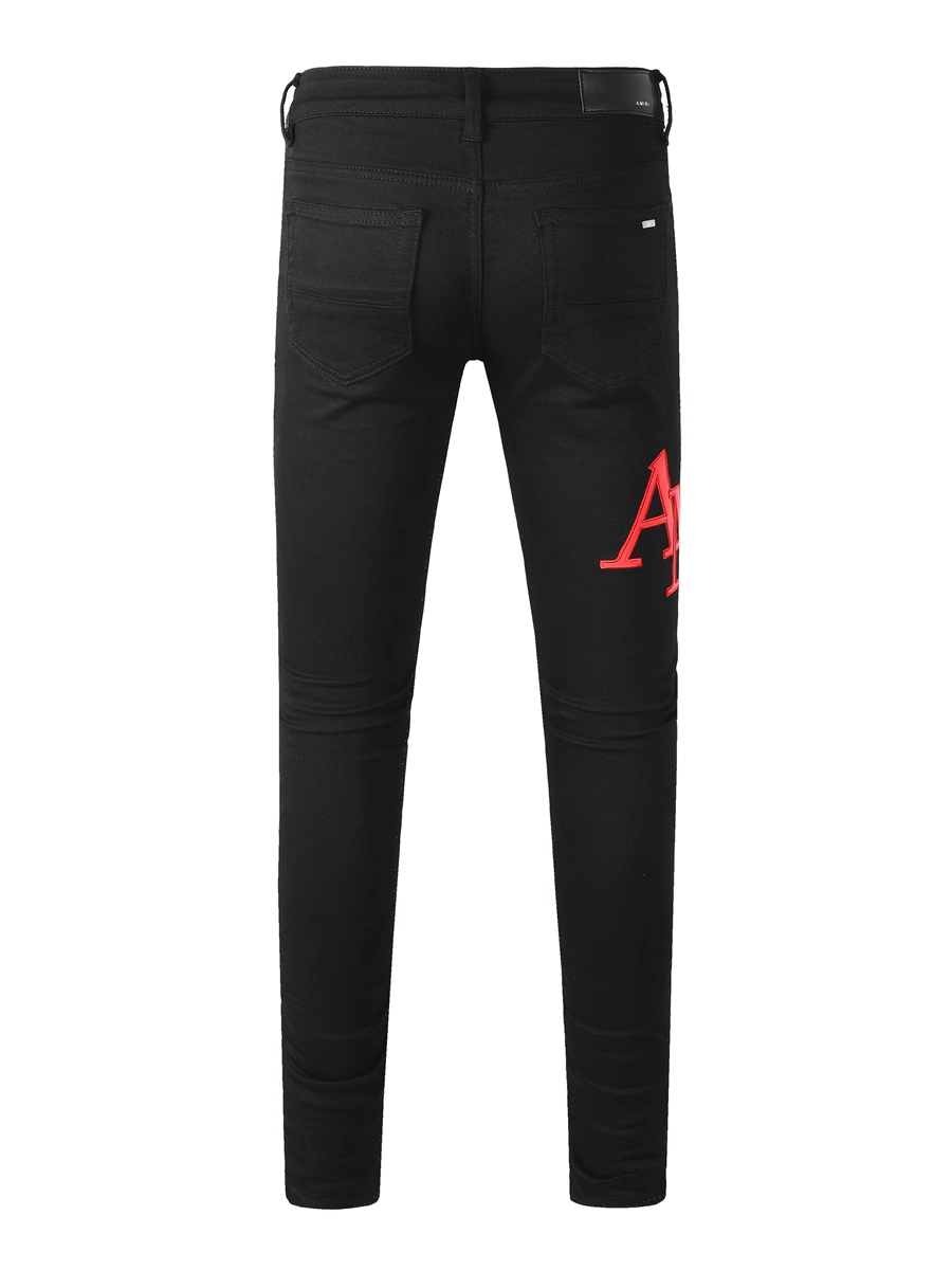 Black Red Patch Writing Jeans
