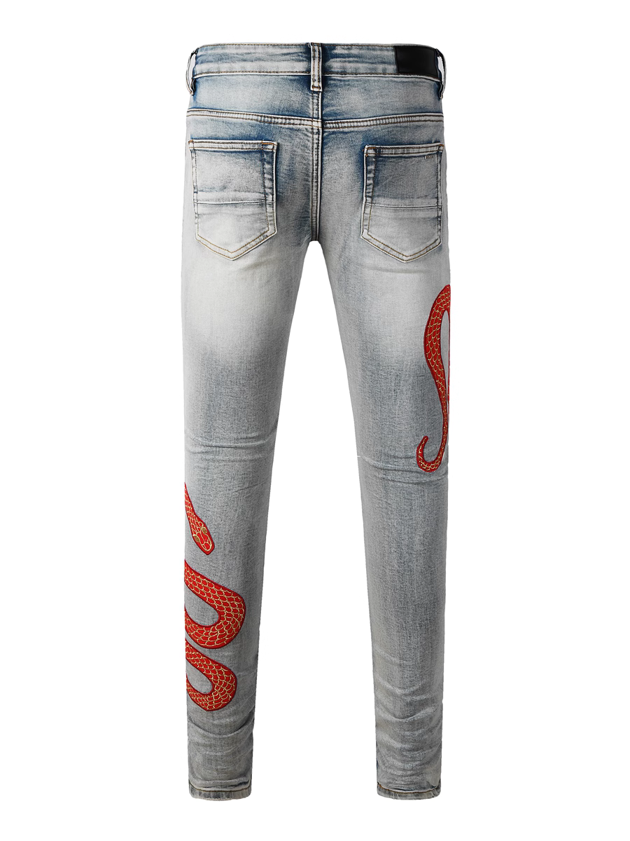 Denim Red Snake Graphic Jeans