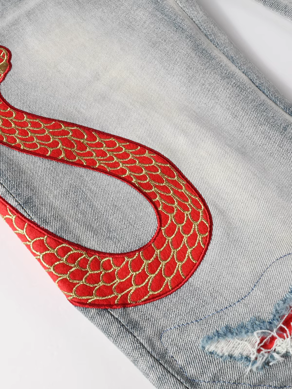 Denim Red Snake Graphic Jeans