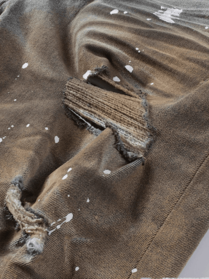 Retro Distressed Paint Jeans