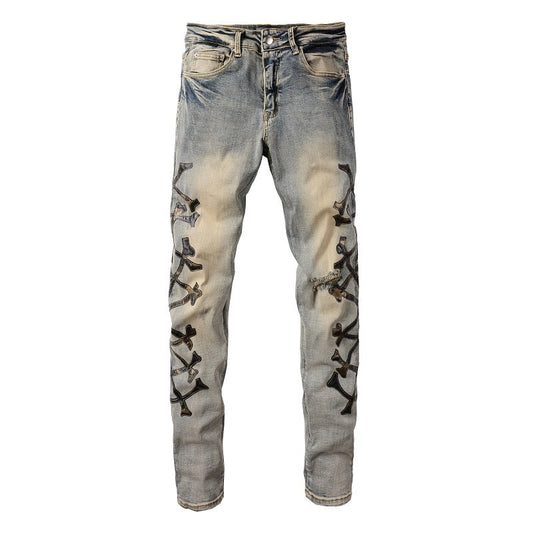 Camouflage Bones Jeans Vintage Blue