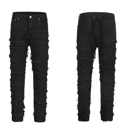 Retro Black Ripped Hollow Out Jeans