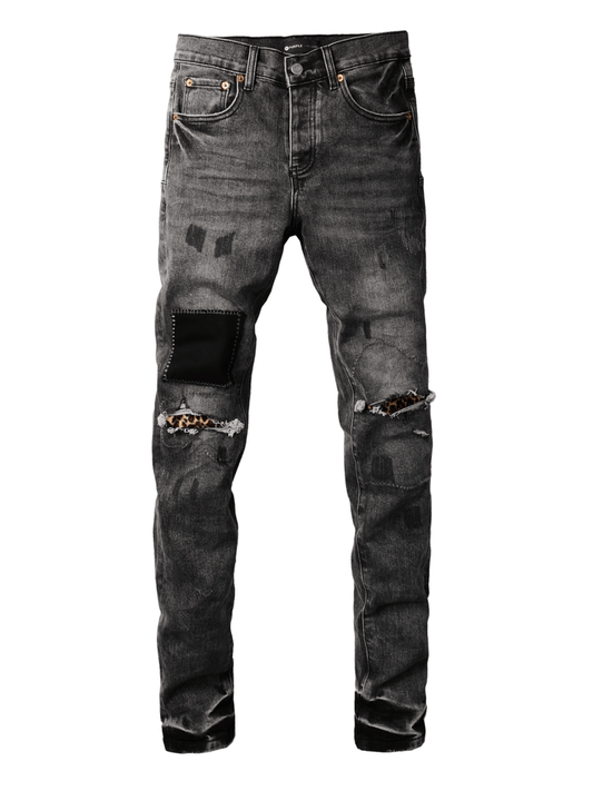Smoke Gray Ripped Patch Jeans