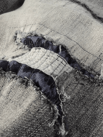 Smoke Gray Ripped Patch Jeans