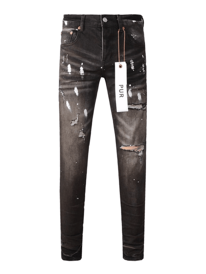 Gray Ripped Paint Jeans