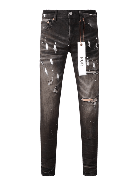 Gray Ripped Paint Jeans