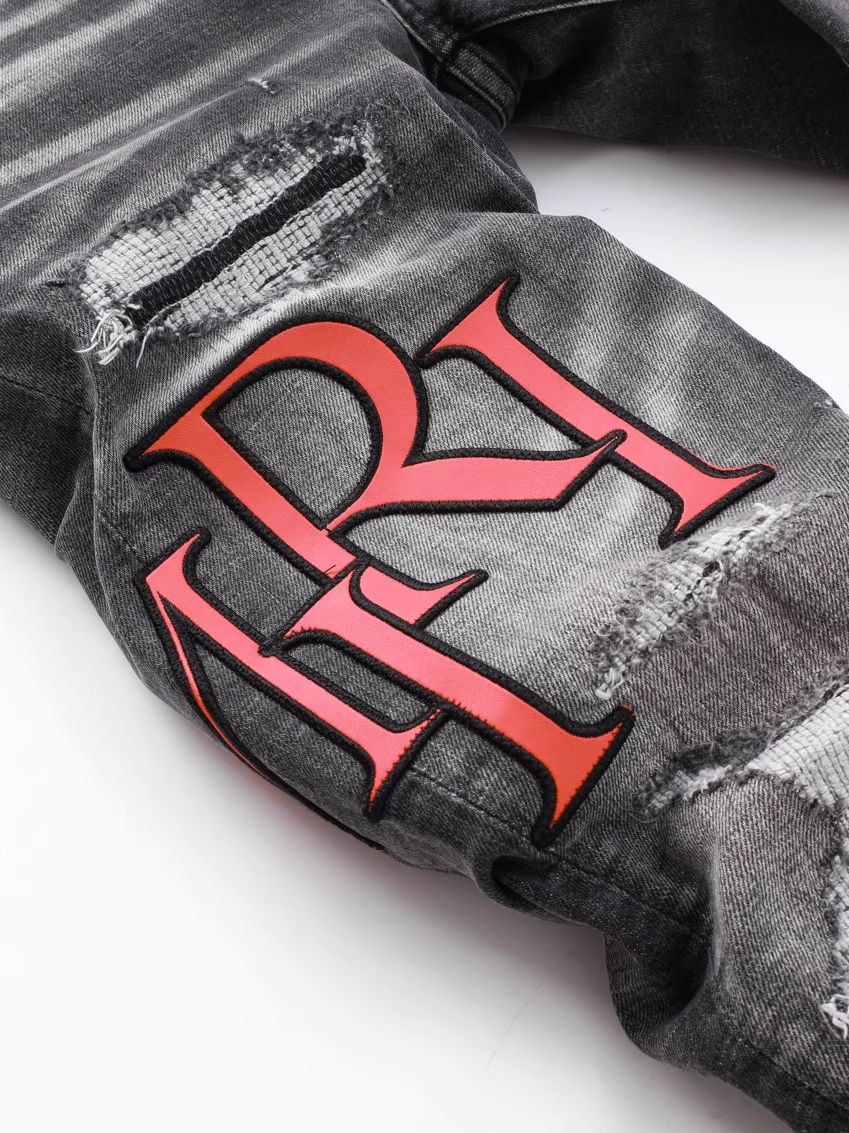 Smoke Gray Patch Writing Jeans