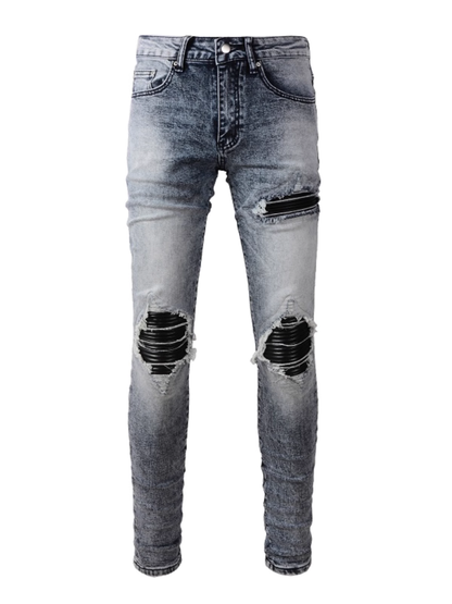 Blue Washed Black Patch Jeans