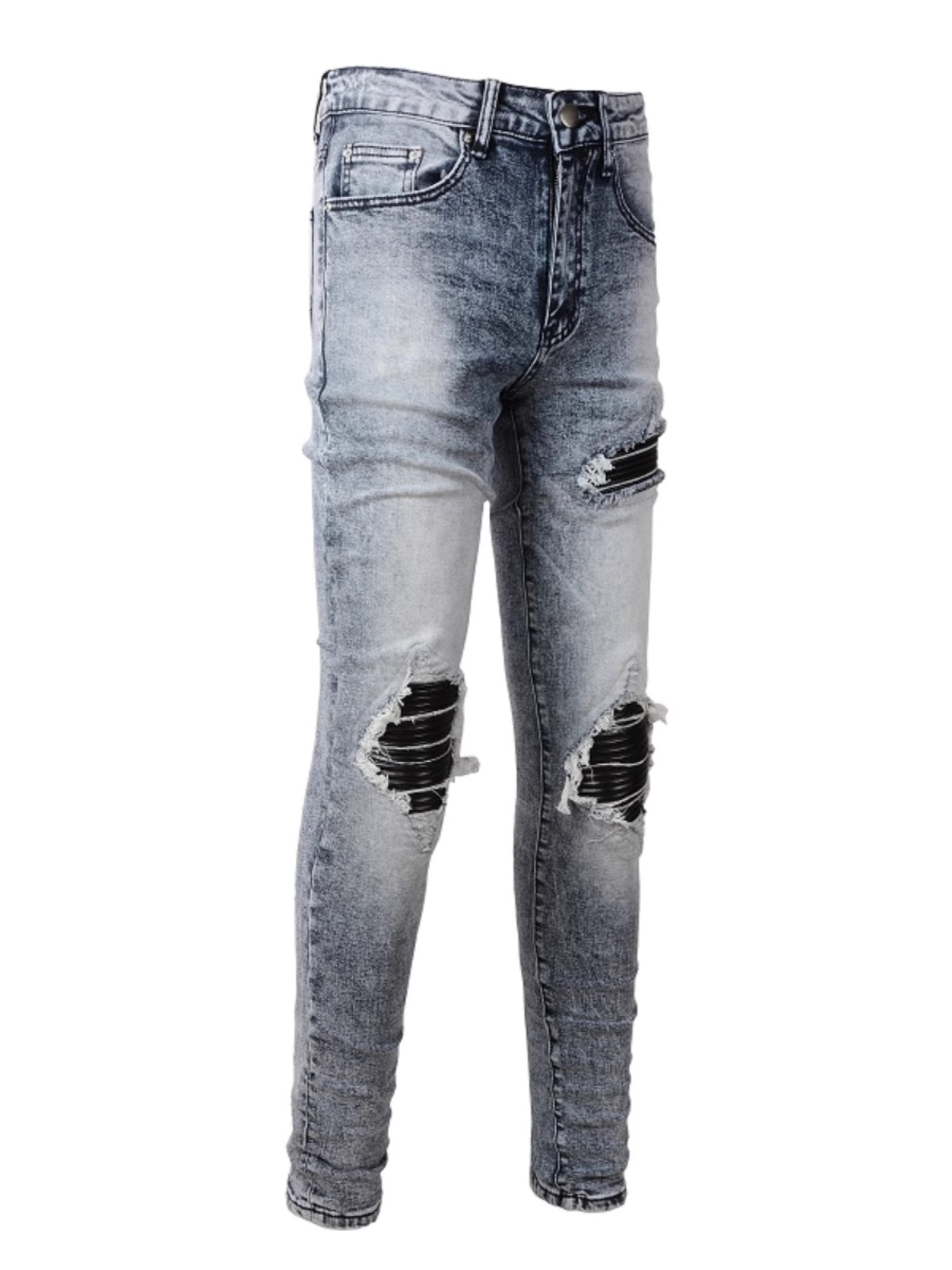 Blue Washed Black Patch Jeans