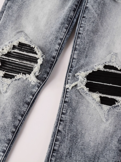 Blue Washed Black Patch Jeans