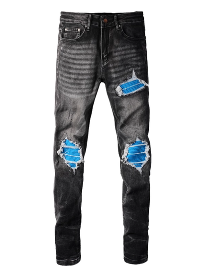 Smoke Gray Blue Patch Jeans