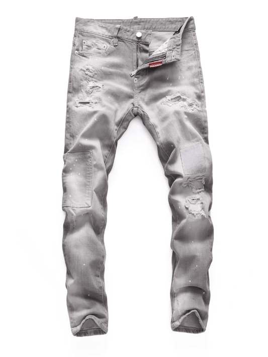 Smoky Gray Ripped Patch Jeans
