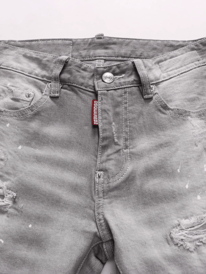 Smoky Gray Ripped Patch Jeans