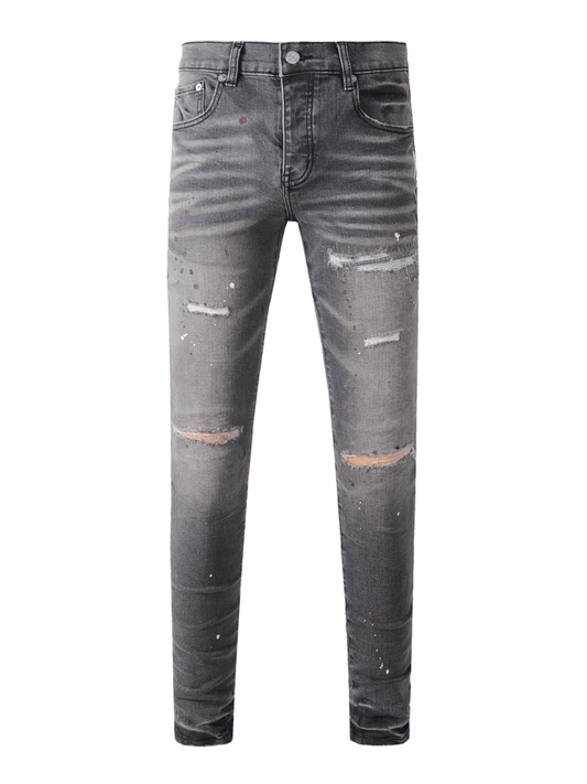 Smoky Gray Washed Ripped Jeans