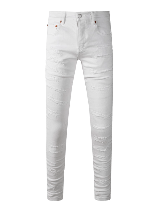 White Ripped Scratched Jeans