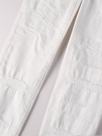 White Ripped Scratched Jeans