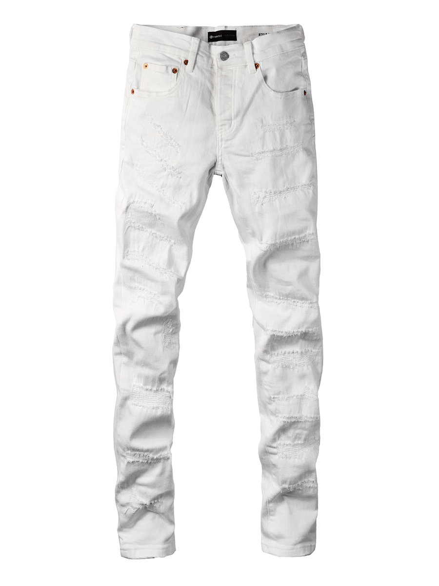 White Ripped Scratched Jeans