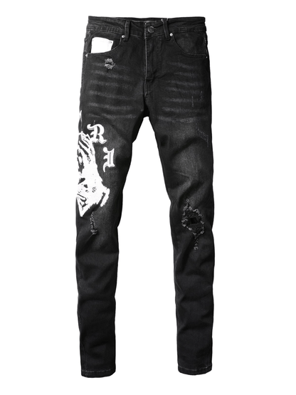 Black Graphic Ripped Jeans