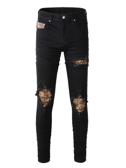 Black Ripped Patch Jeans