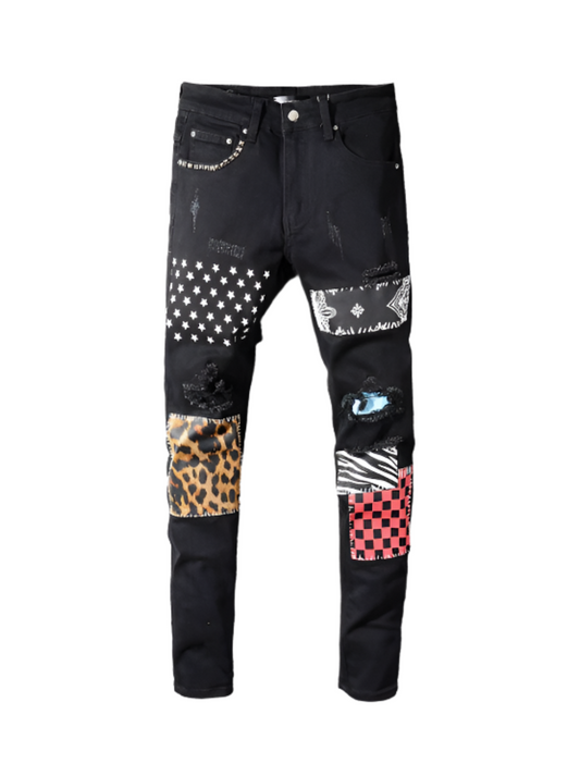 Black Hole Patch Leopard Jeans