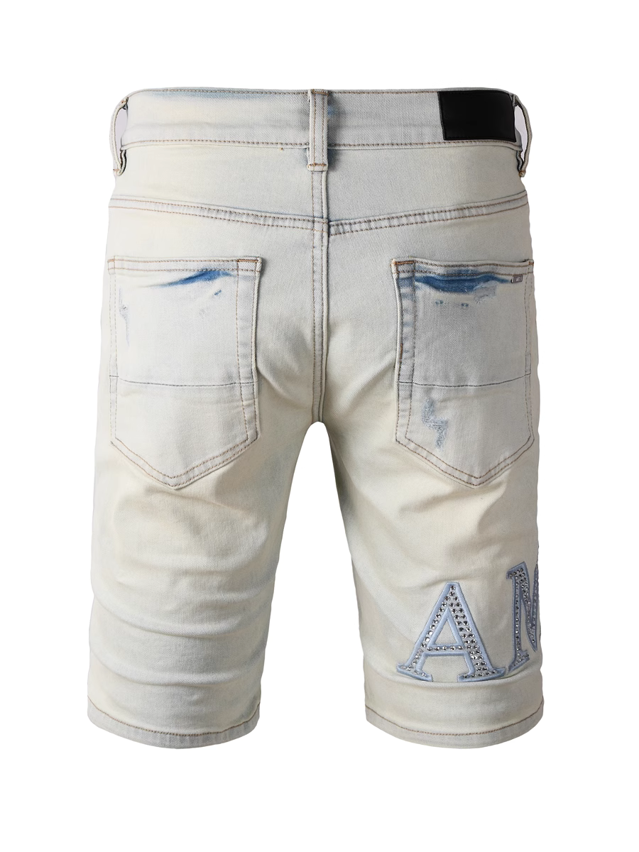 White Rhinestone Writing Jeans