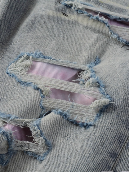 Light Blue Ripped Writing Jeans